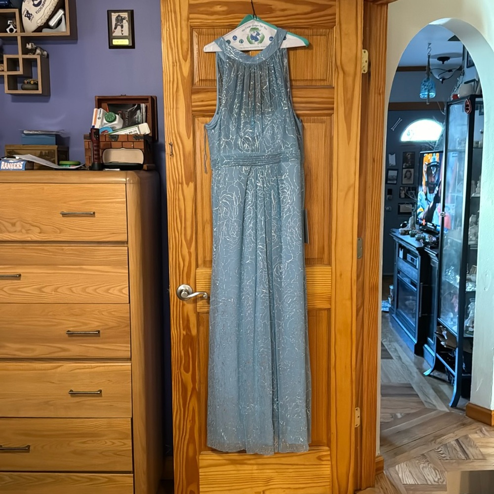 Blue mesh halter gown. New with tags, never worn